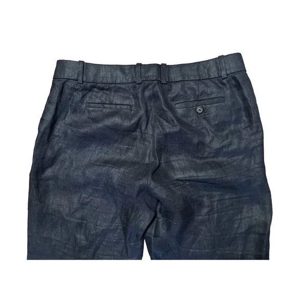 Women's J.Crew 100% Woven Linen Navy Blue Strait Leg Pants Trousers Size 8 - Picture 5 of 10